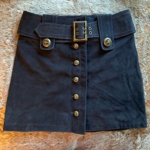 Navy Intermix Leather Mini Skirt